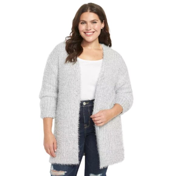 Lane Bryant Silver Open-Front Metallic Eyelash Cardigan Sz 22/24 - Picture 1 of 11